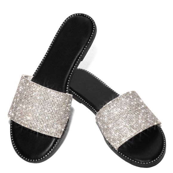 NEW🔥 Jeweled Diamante Rhinestone Band Slide Sandal Flip Flops Slippers Open Toe - Picture 4 of 7